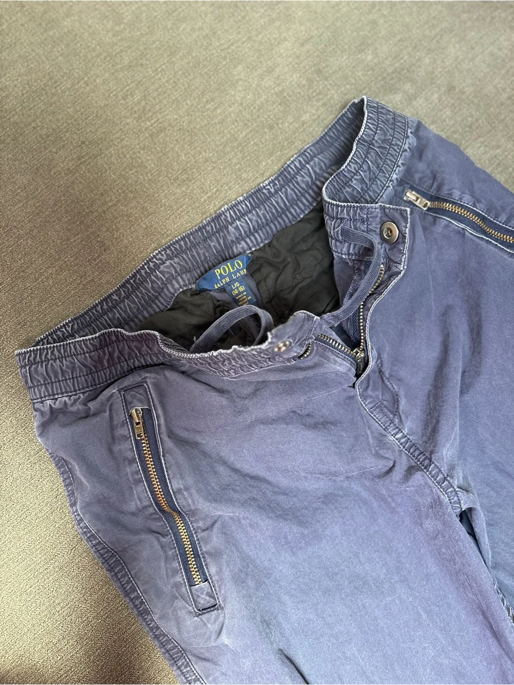 Polo Ralph Lauren Boys Blue Cotton Jogger Pants Zip Pocket Size L 14-16